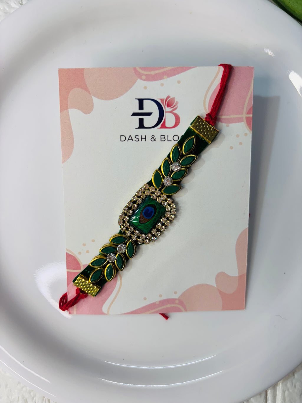 Green Kundan design Rakhi