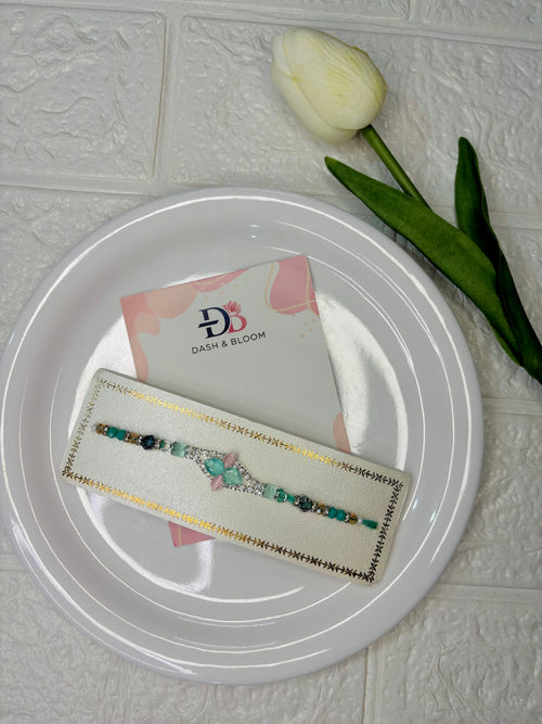 American Diamond (AD) Studded Beaded Thread Rakhi (1)
