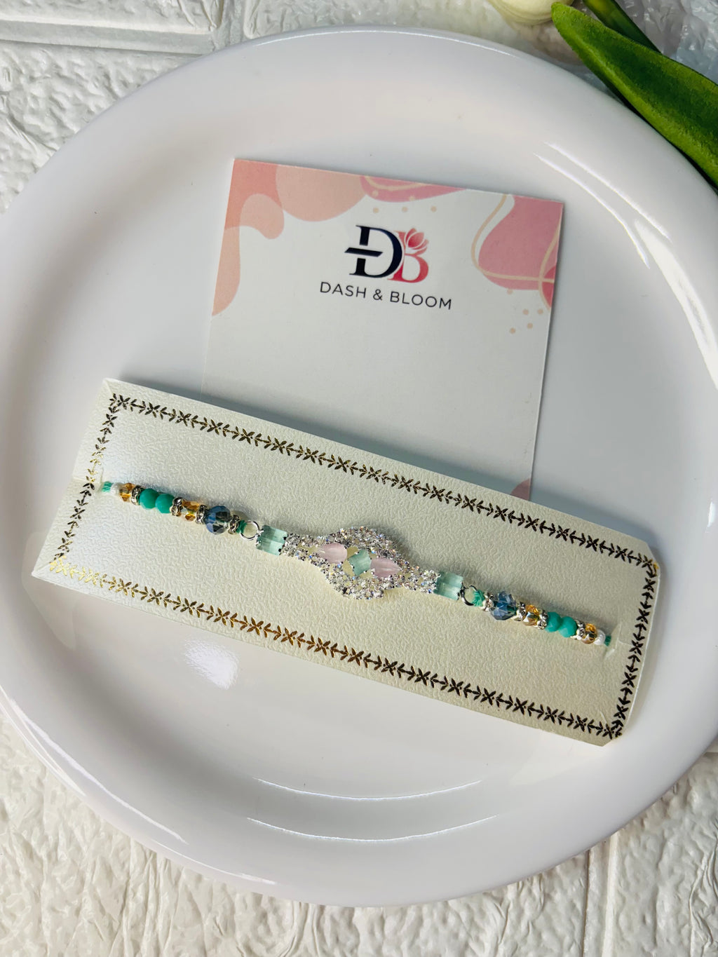 American Diamond (AD) Studded Beaded Thread Rakhi (6)