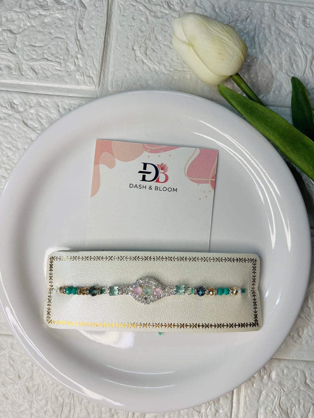 American Diamond (AD) Studded Beaded Thread Rakhi (4)