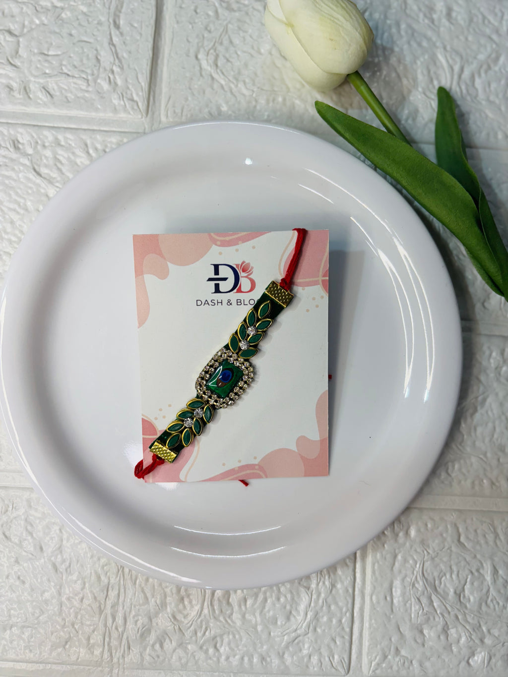 Green Kundan design Rakhi