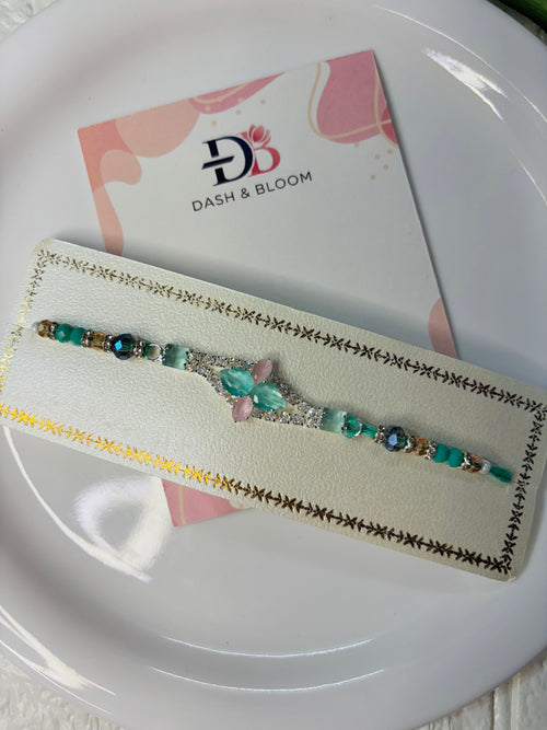 American Diamond (AD) Studded Beaded Thread Rakhi (1)