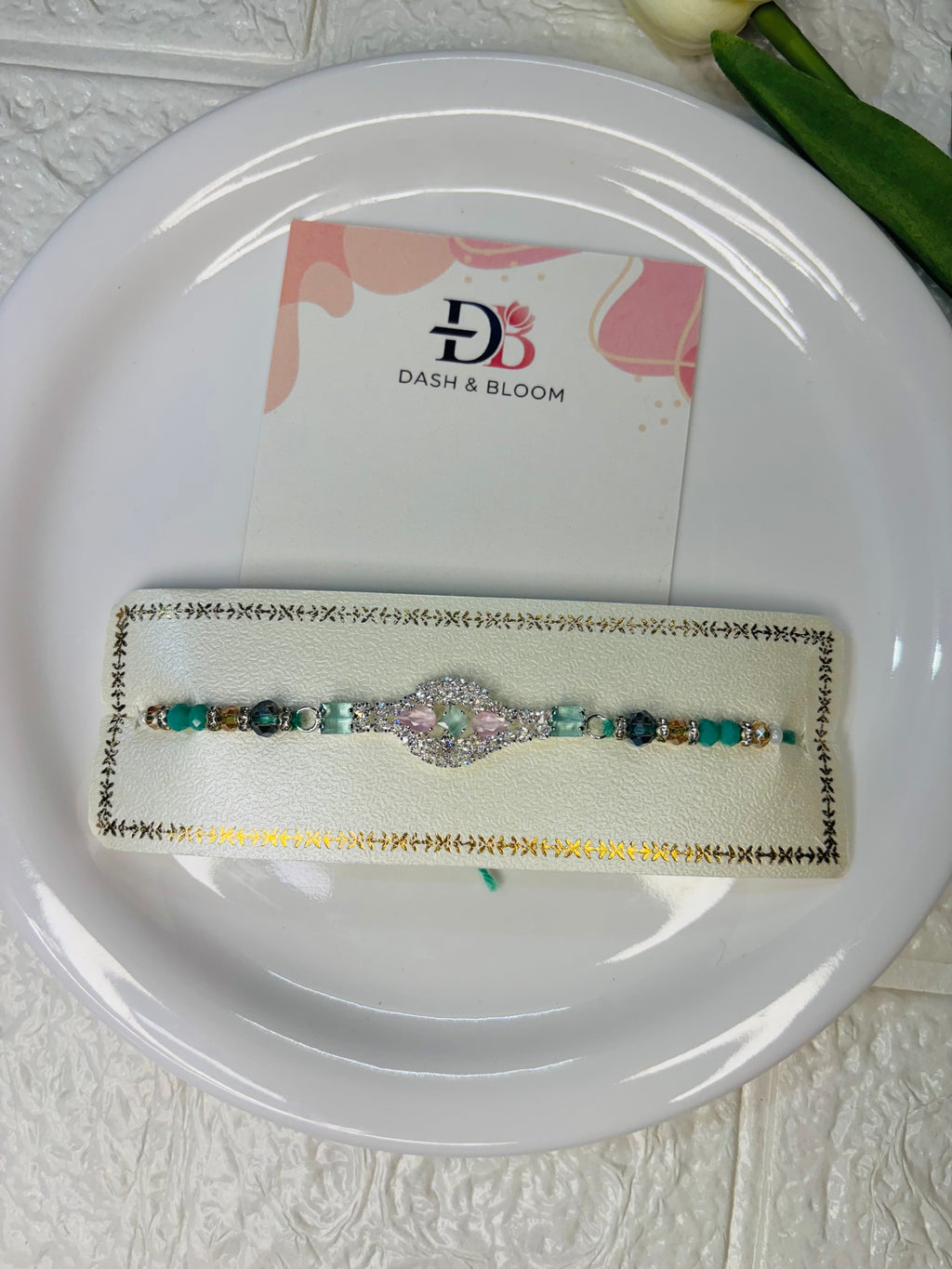 American Diamond (AD) Studded Beaded Thread Rakhi (4)