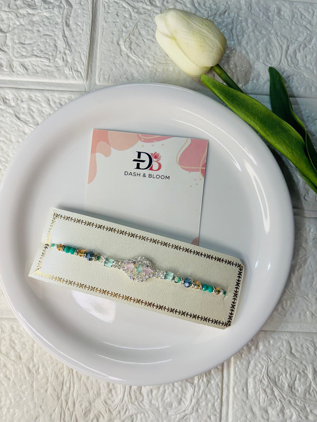 American Diamond (AD) Studded Beaded Thread Rakhi (6)